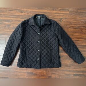 Women's Vintage Y2K Ralph Lauren Black Quilted Button Up Barn Coat Jacket Sz M